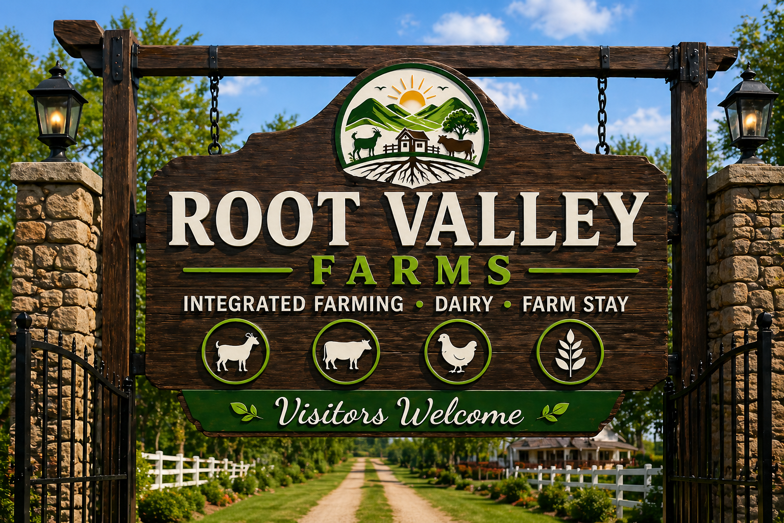 Root Valley Farms entrance board